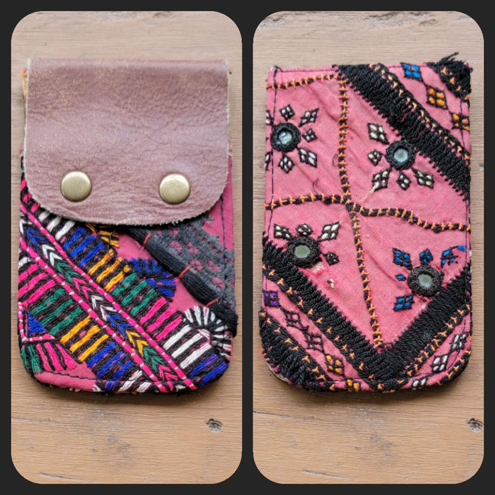 🍄🪬 Free People Boho Embroidered Repurposed vtg banjara hippie Wallet card case